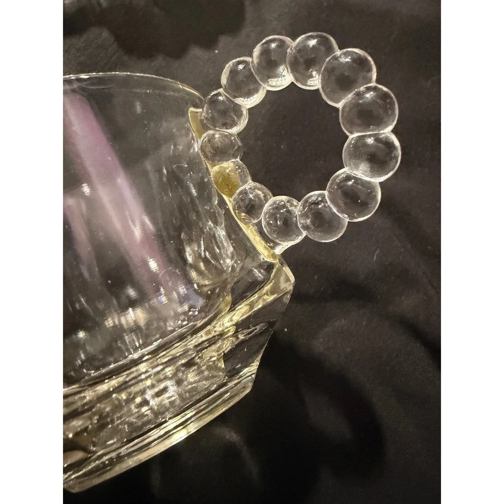 Vintage Federal Glass Manhattan Snack Set 4 Trays 2 Cups Clear Ribbed Art Deco